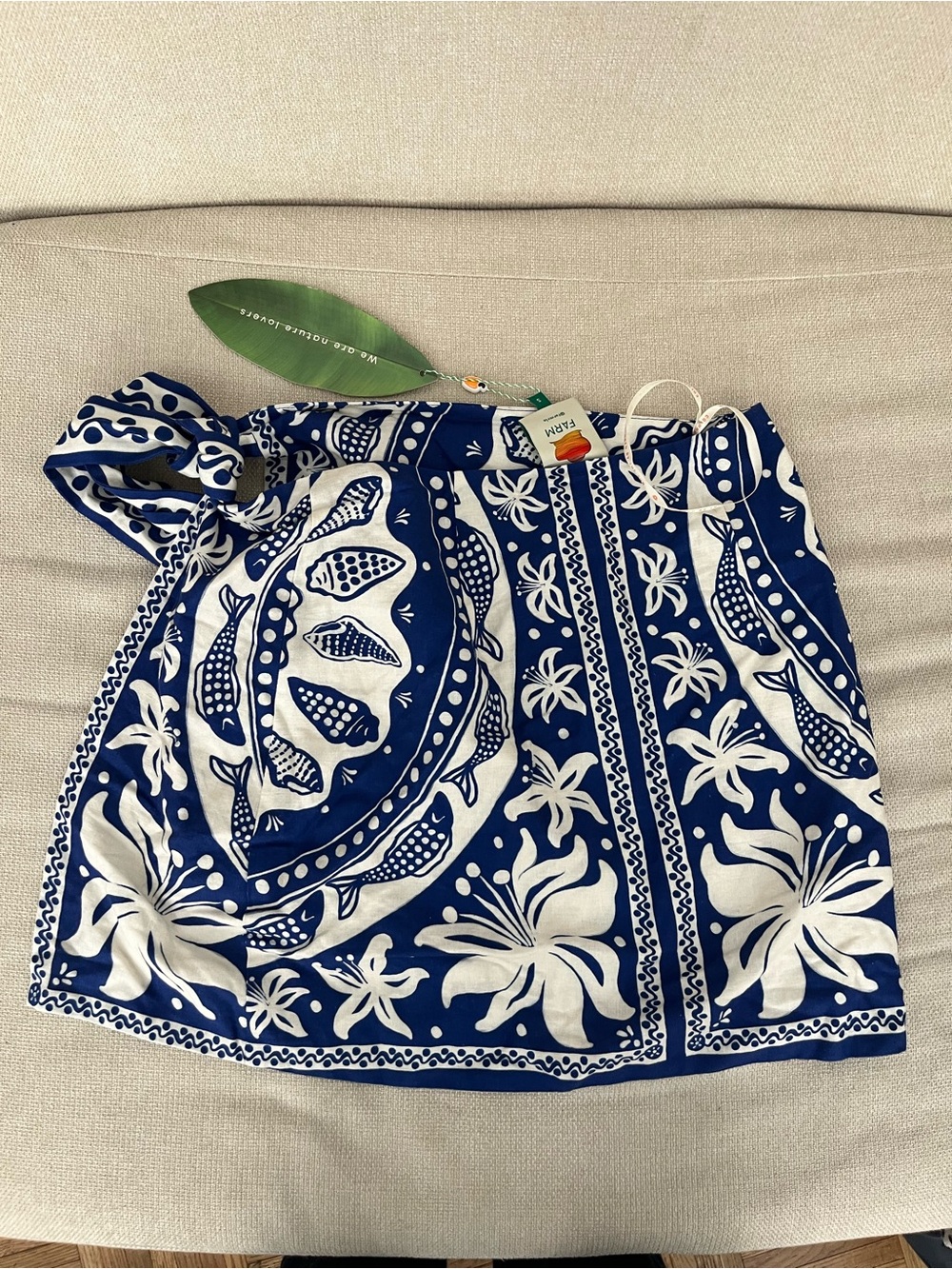 Farm Rio Women’s Blue & White Wrap Mini Skirt - Picture 5 of 6